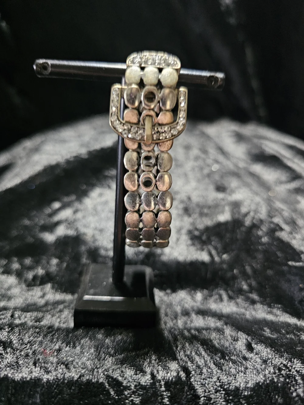 Rhinestone Buckle Link Bracelet - Two-Tone Silver with rinestones